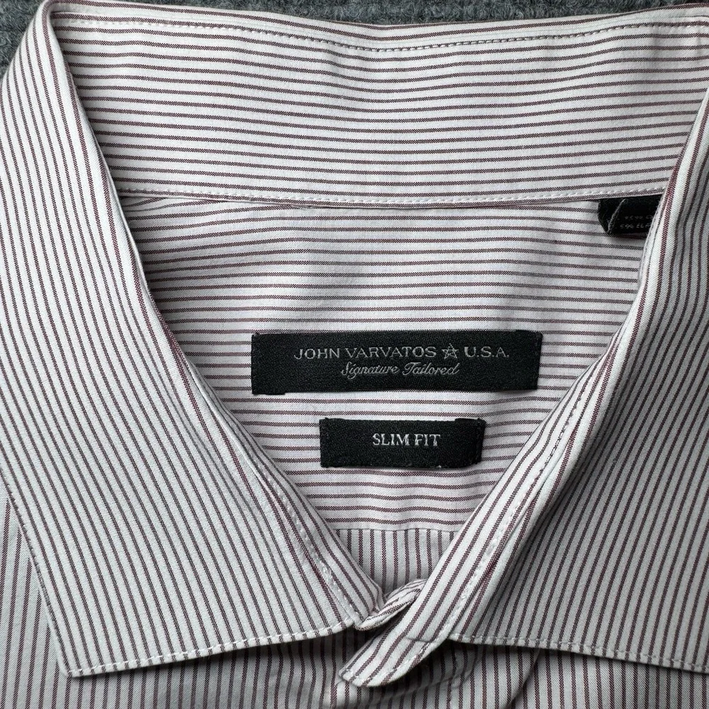 John Varvatos Signature Tailored Slim Fit Pinstripe L/S‎ Large 16.5 34/35 Button